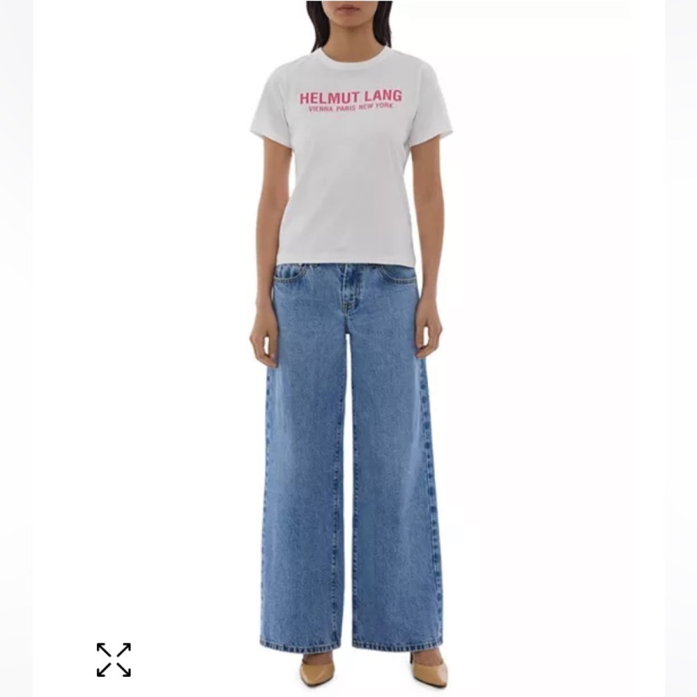Helmut Lang Cotton Logo Women’s Baby Tee NWT Short Sleeves Cream Shocking Pink - Picture 10 of 13